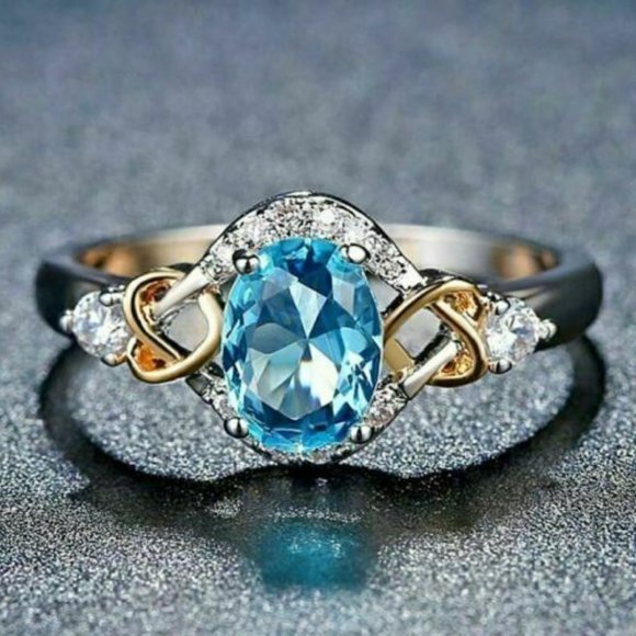 Blue Zircon silver plated Fashion Oval Sky Blue ring size 6 - Picture 6 of 9